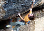 [ Chris Sharma on the first ascent of Demencia Senil 9a+ at Margalef, Cataluyna, Spain, 4 kb]