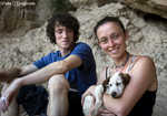 [Tom Bolger, Lynne Malcolm and Dillan, one of the three canine rescue centre dogs they’ve found a home for, 3 kb]