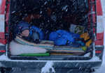 [Kevin Avery snug and warm in his Pinnacle bag, sleeping in the van in the Cairngorm. Temps were -5 to -15 C, 3 kb]