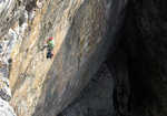 [Gaz Parry placing the gear on abseil on The Big Issue - Pembroke, 2 kb]