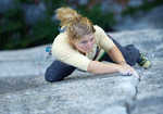 Hazel Findlay climbing '69' the 5.13b/c (E8?) crack in Squamish, 4 kb