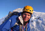Mick Fowler on the summit of Sulamar, 4 kb