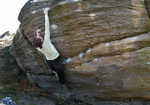 Lucinda Whittaker bouldering in Northumberland on 'Purely Belter'., 4 kb