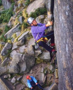 [Joe Brown repeating The Right Unconquerable, Stanage, 47 years after making the first ascent, 2 kb]
