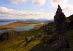 [Looking out from the Old Man of Storr towards Loch Leathan Cuillins on the Horizon, 1 kb]