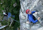 [Dan Middleton, belayed by Carissa Lough, practicing what he preaches at Brandy Crag, Duddon Valley, Cumbria., 3 kb]