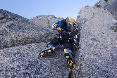 Jon giving the trousers a bashing on rough granite  © Jonathan Griffith
