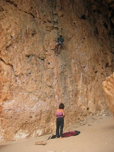 Climbing in Bidirrscottai cave, Cala Gonone, Sardinia  © Penny Allchin