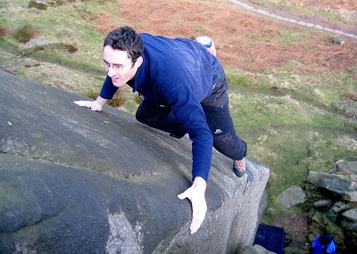 Ali scaring us all by on-sighting Sinister Rib (E3 5b) at Ilkley  © Jamie Moss