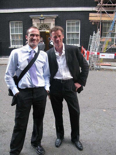 Neil Bentley and Dave Birkett at No.10 Downing Street  © Mick Ryan - UKClimbing.com