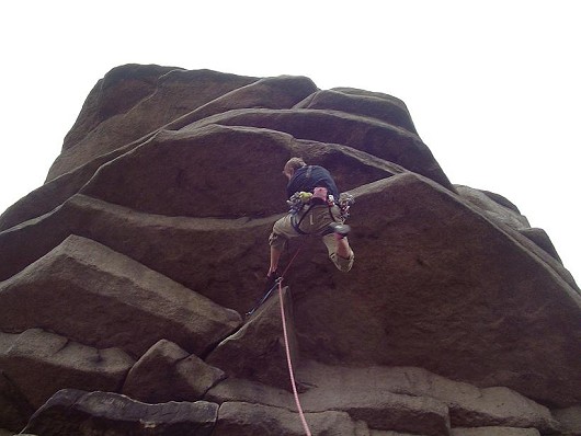 Daniel onsights flying buttress direct- What a climb!  © Neil Morbey