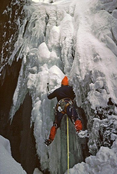 Dave Spence on the Devil's Kitchen at Cwm Idwal - February 1979  © Chris Craggs