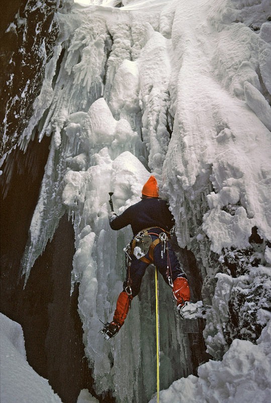 Dave Spence on the Devil's Kitchen at Cwm Idwal - February 1979