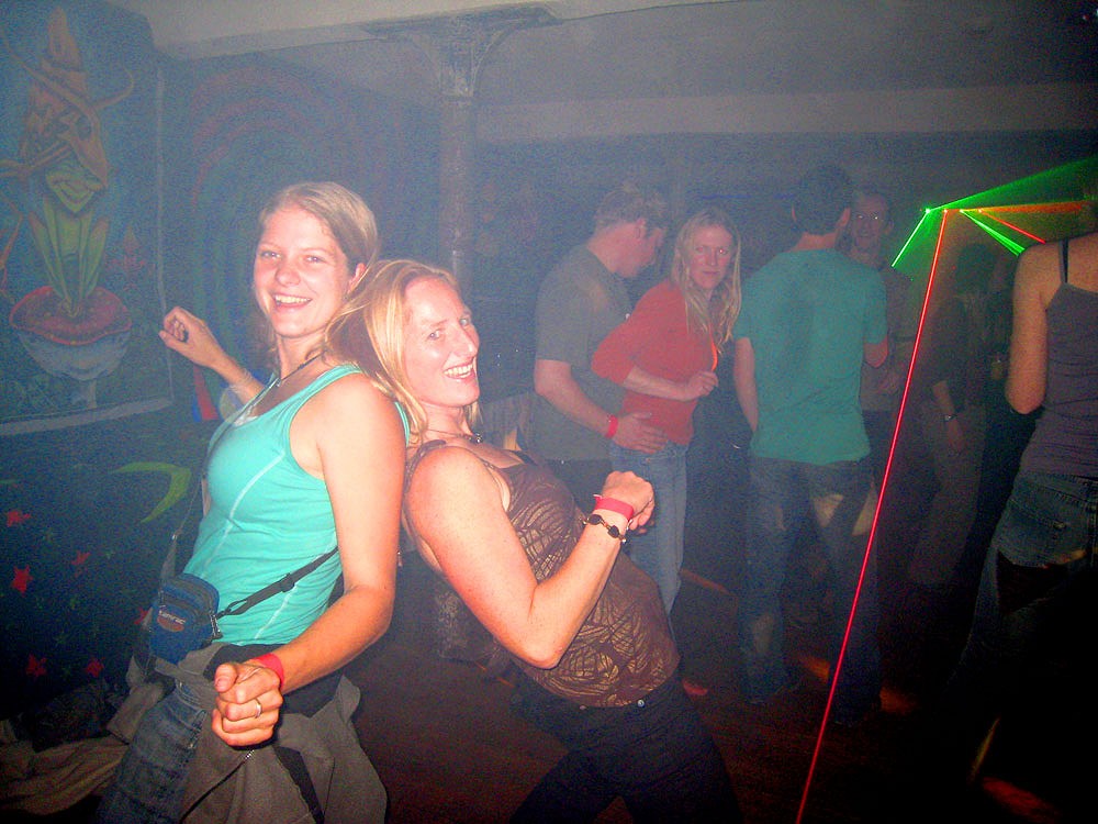 Sarah (left) and a friend disco dancing.  © Sarah Clough