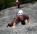 Mike on a very thin variation with a distracted belayer!!