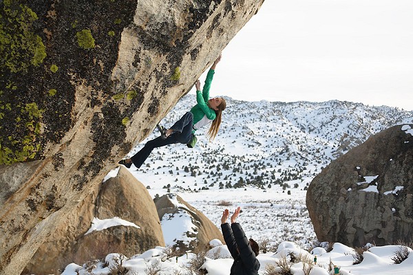 Lisa Rands climbs The Mandala V12  © Wills Young
