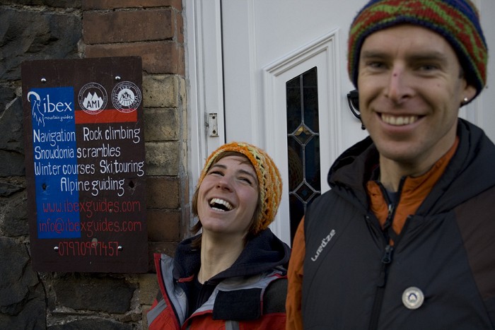 Owen Samuel and Rocio Siemens having fun outside their Llanberis home  © Jack Geldard - Editor - UKC