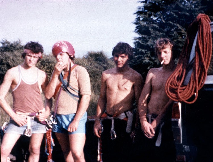 Jerry with the St David's College Climbing Club, Llandudno, 1978. (L-R) Jerry, Andrew Henry (Jerry's best friend at school), Mark Cole and Paul Stanfield. © Moffatt Collection.  © Vertebrate Publishing/Jerry Moffatt