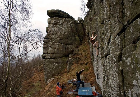Pete Robins on the first ascent of Big Friday - highball Font 7C  © Jack Geldard -  Editor - UKC