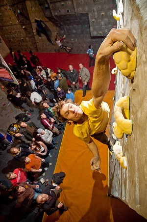 Overall winner Dawid Skoczylas, latching the highest dyno in the Plastic Fantastic comp  © Paul Phillips - UKC and UKH