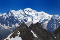 Climbers on Aiguille du Crochues (Mt Blanc background)