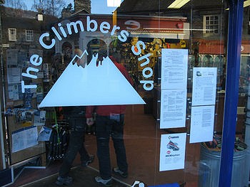 The Climbers' Shop window features their popular weather report for the fells, and a new addition, Langdale MRT Incident Report