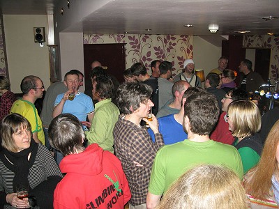 A crowd of climbers in Jerry's pub, The Old Crown on Scotland Road, Sheffield.  © Mick Ryan - UKClimbing.com