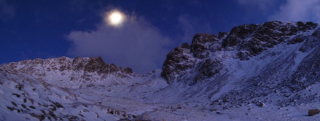 Pikes Crag, Hollow Stones and Scafell by moonlight  © Colin Wells