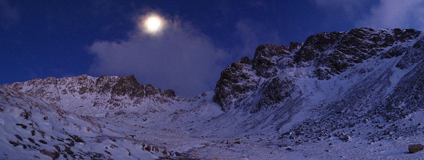 Pikes Crag, Hollow Stones and Scafell by moonlight  © Colin Wells