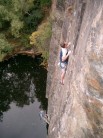 John Reed on Fast Forward E4 5c @ The Brand belayed by big Dave Hughes shortly before his dunking!