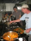 Anders and Greg cooking dinner in our communal kitchen at the Olive Branch, El Chorro, Spain