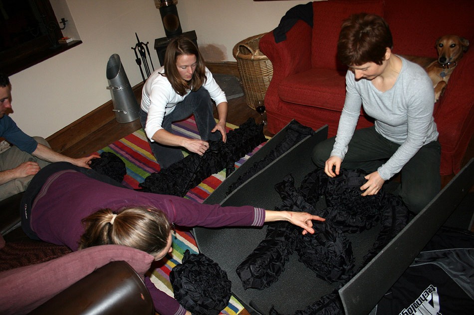 Assembling the Air Pad - note the strange black air cells kindly pointed out by Sophie!  © Jack Geldard