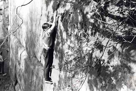 Gordon on Unclimbed Wall, Harrison's Rocks, 1968  © Gordon Stainforth