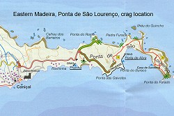 Madeira: Map of the Climbing Areas  © Pat Littlejohn