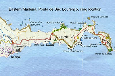 Madeira: Map of the Climbing Areas  © Pat Littlejohn