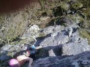 Jenny seconding second pitch of Needle Arete (VD) , first outside climb of '09!