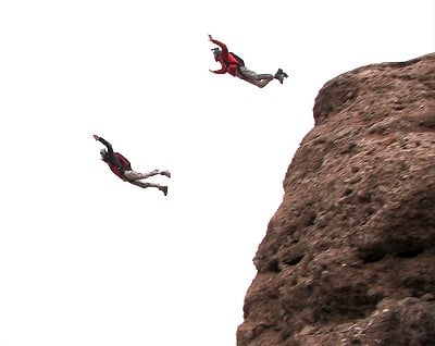 BASE jumping from the Riglos Towers  © Alastair Lee / Posing Productions