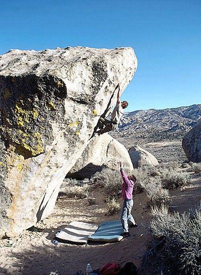 Tim Clifford on The Mandala V12, The Peabody Boulders, The Buttermilk Country, Bishop, CA  © Kevin Calder