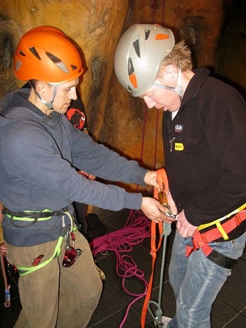 Steve McClure leading a practical demonstration about various Petzl ascenders and descenders.  © Mick Ryan - UKClimbing.com