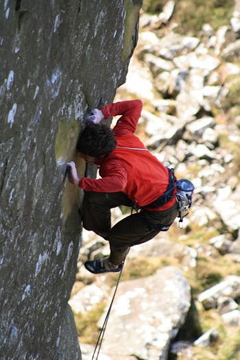Ricky Bell on the crux of his new route The Big Skin (E8 6c)  © Craig Hiller