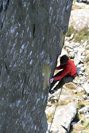 Ricky Bell setting up for the crux on The Big Skin  © Craig Hiller
