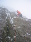 Martin P leading the Crack, Bowfell Buttress