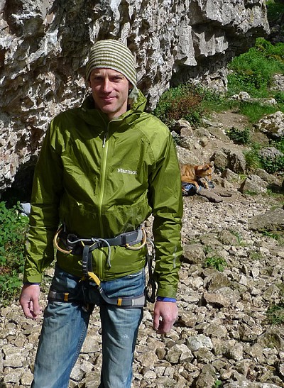 Jack Geldard wearing the Mica Jacket at Trollers Gill  © Kevin Avery