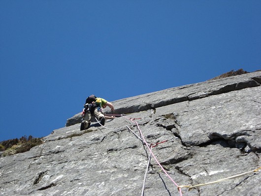 Lovely well protected technical climbing on the third pitch  © Fi Chappell
