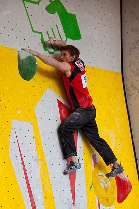 Dave Barrans competing in the Vienna Bouldering World Cup  © Lukas Ennemoser