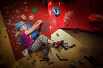 9-year-old Rosie Slater from Kingston-on-Spey competes in the Scottish Youth Climbing Championships in Aviemore.
