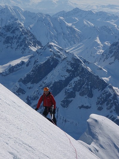On the summit ridge of Mt Church, with the scene of the cornice incident visible below.  © Gavin Pike