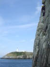 Duncan leading the first pitch of Lighthouse Arete