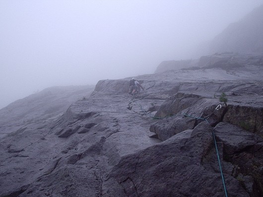 Dave, 1st pitch on a foggy day on Hope  © snakes77