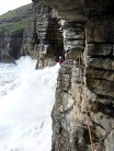 Looking back at Dave on the P4 belay on EE during particularly high seas!